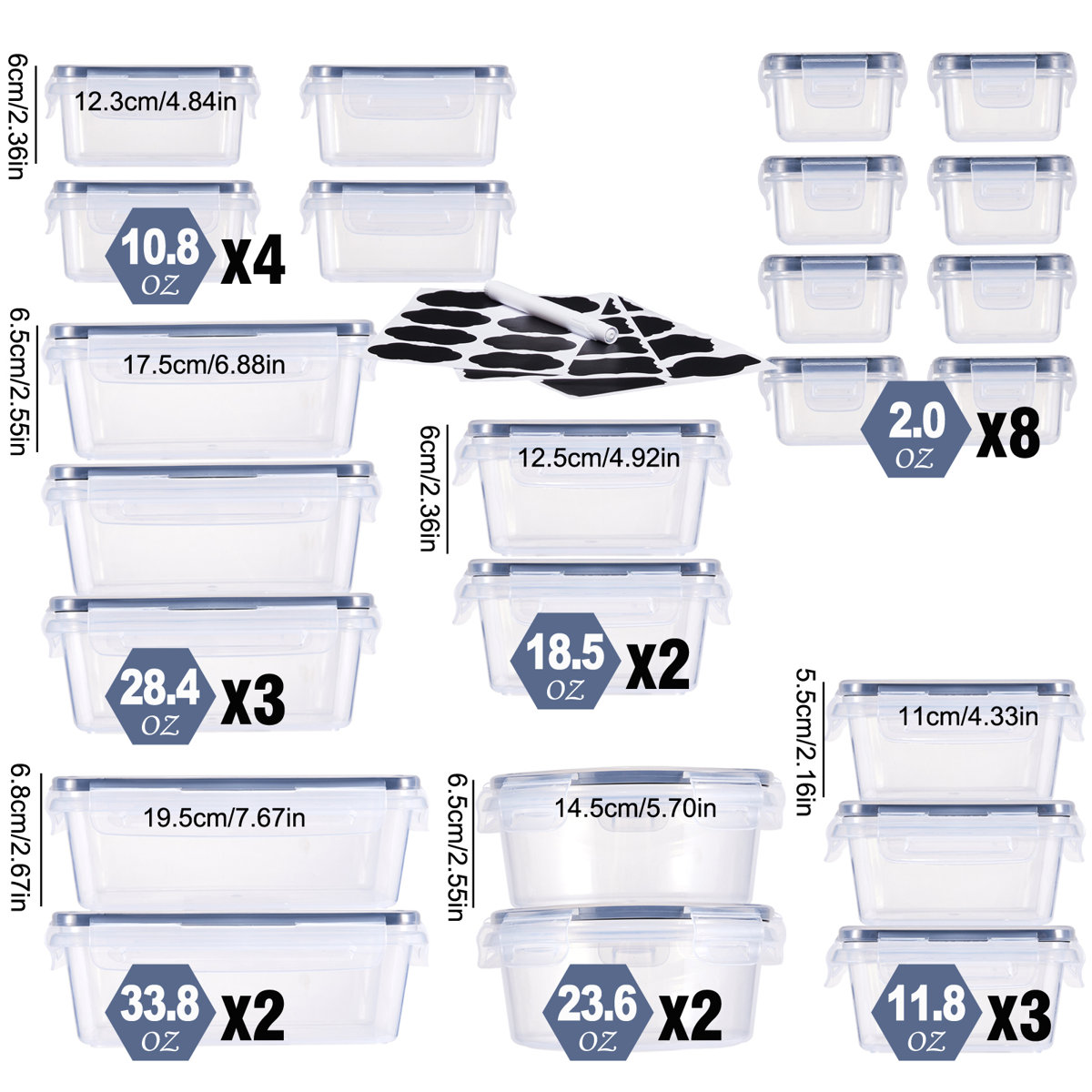 48Pcs Food Storage Containers Set Kitchen Organizers Meal Prep Container Airtight, BPA-Free Stackable Reusable Snack Lunch Containers, Easy-Snap Lids, Plastic Snapware(24Containers+24 Lids)Pantry And Kitchen Organization With Free Labels And Marker